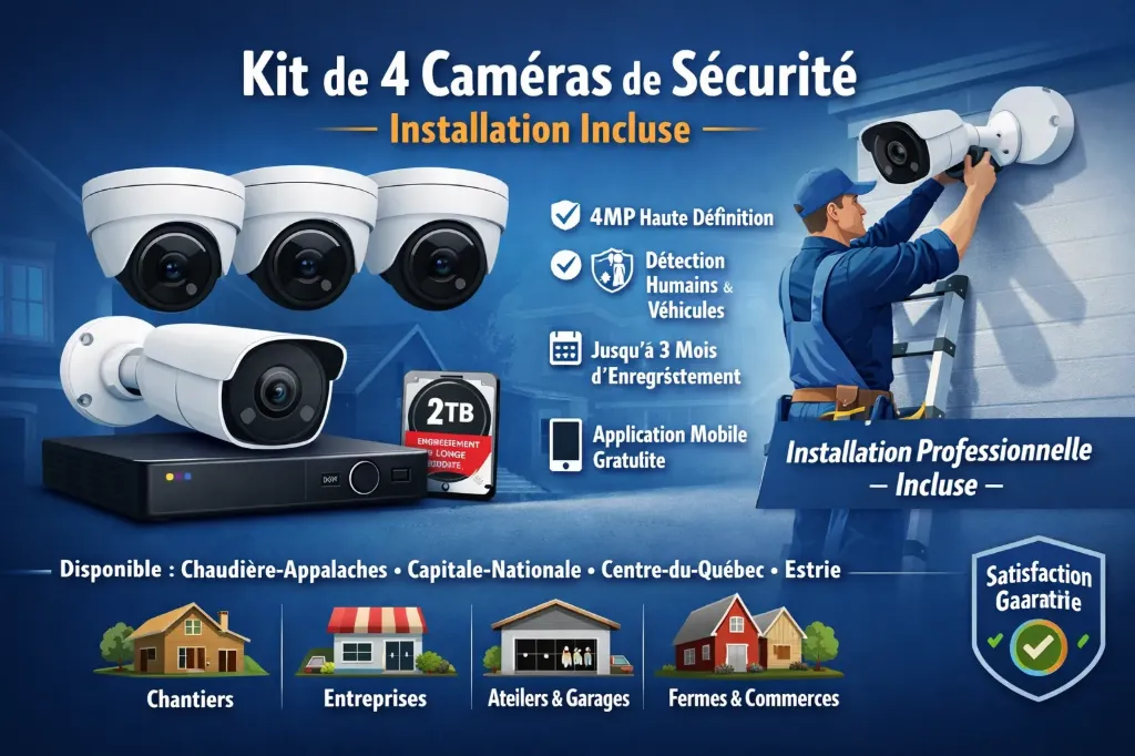 Ensemble de 4 caméras (Installation incluse) - 3 Mois d'enregistrement