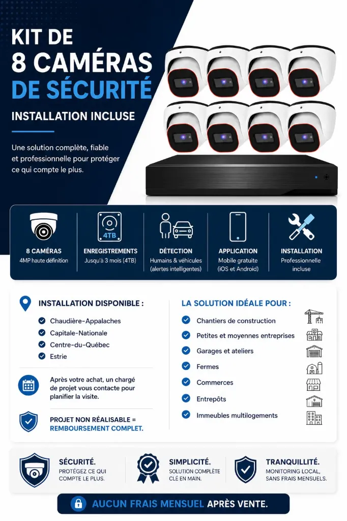 Ensemble de 8 caméras (Installation incluse) - 3 Mois d'enregistrement